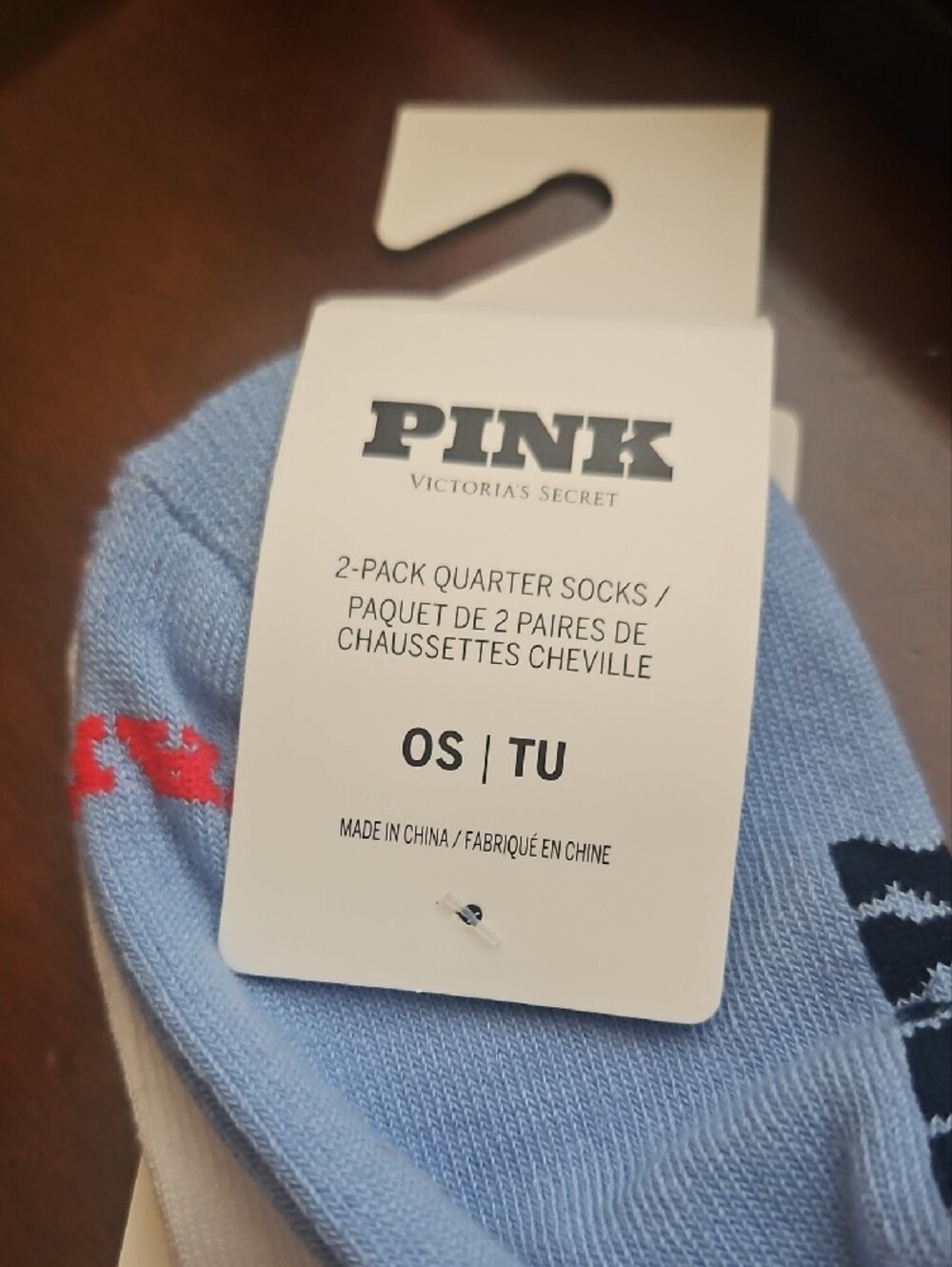 PINK Victoria's Secret Light Blue & White Athletic Crew Sock Duo - Picture 2 of 8